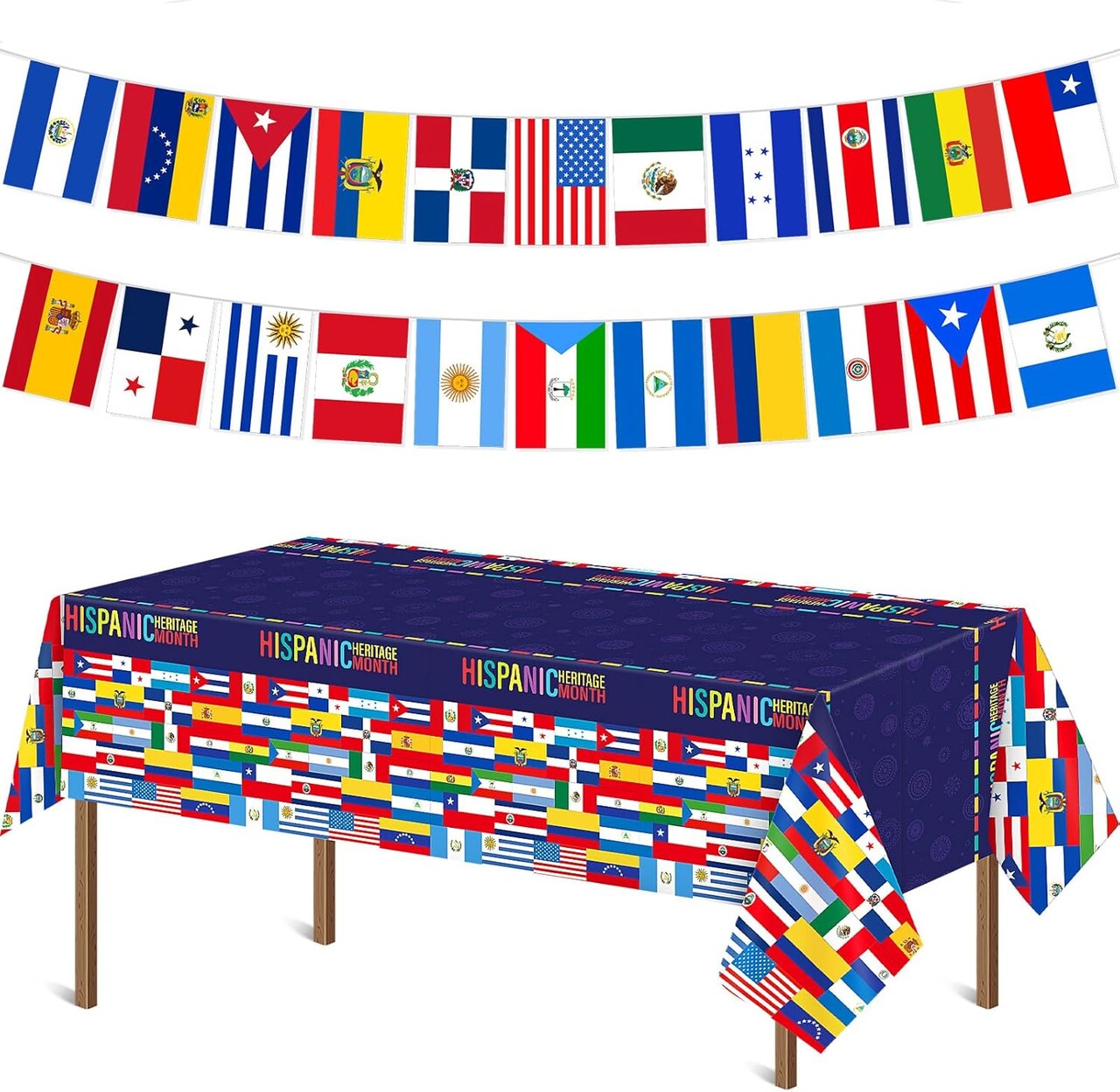 National Hispanic Heritage Month Decorations - Tablecloth & Flag Banner
